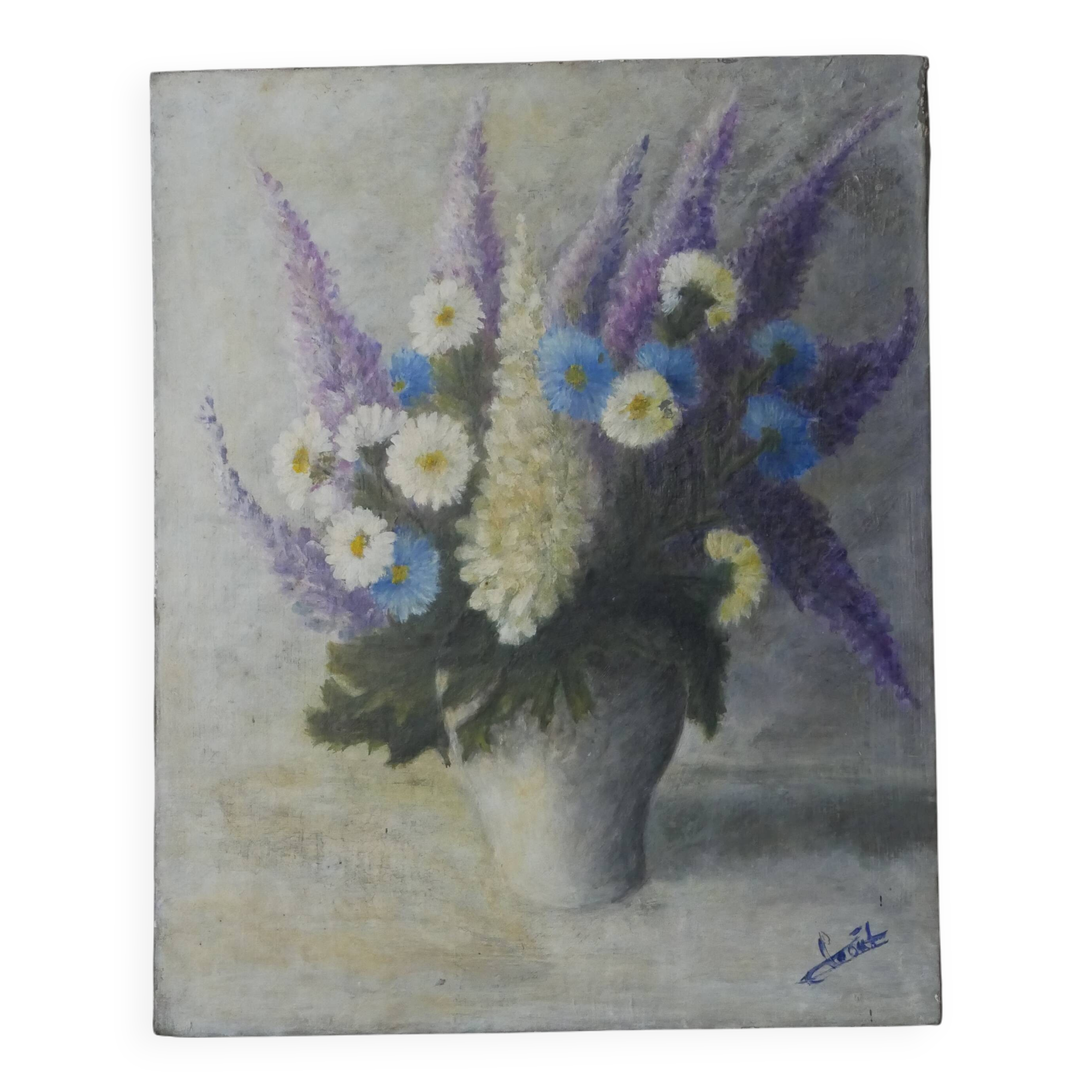 Oil painting on canvas floral composition still life bohemian countryside