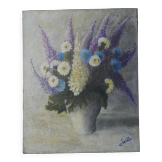 Oil painting on canvas floral composition still life bohemian countryside
