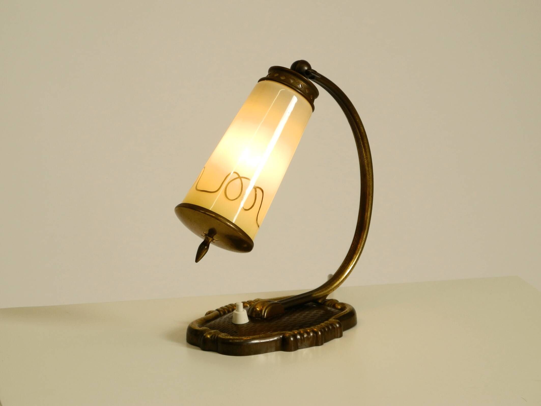 Beautiful, rare brass table lamp with glass shade | 1940s