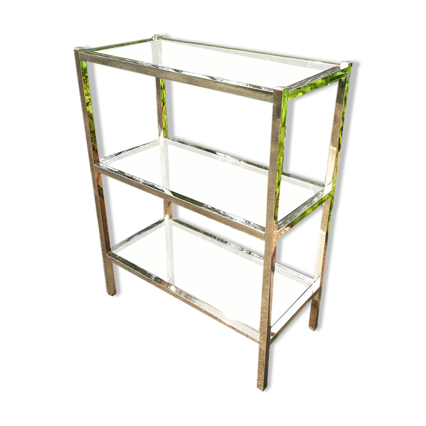 Bookcase furniture gilded and smoked glass vintage 70s Rochebobois