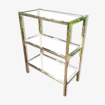 Bookcase furniture gilded and smoked glass vintage 70s Rochebobois