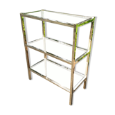 Bookcase furniture gilded and smoked glass vintage 70s Rochebobois