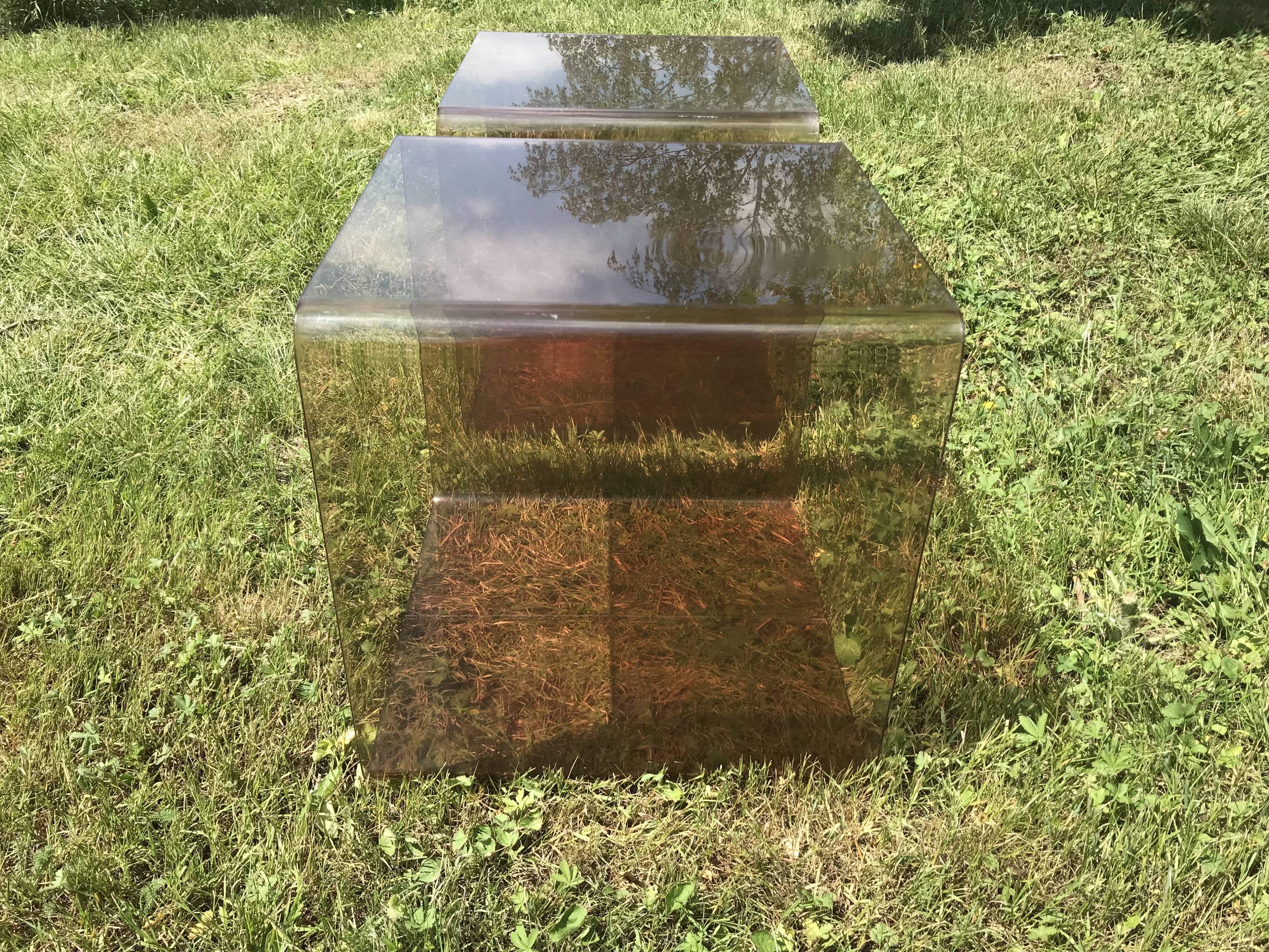 Pair of bedside tables in plexiglass smoked 70