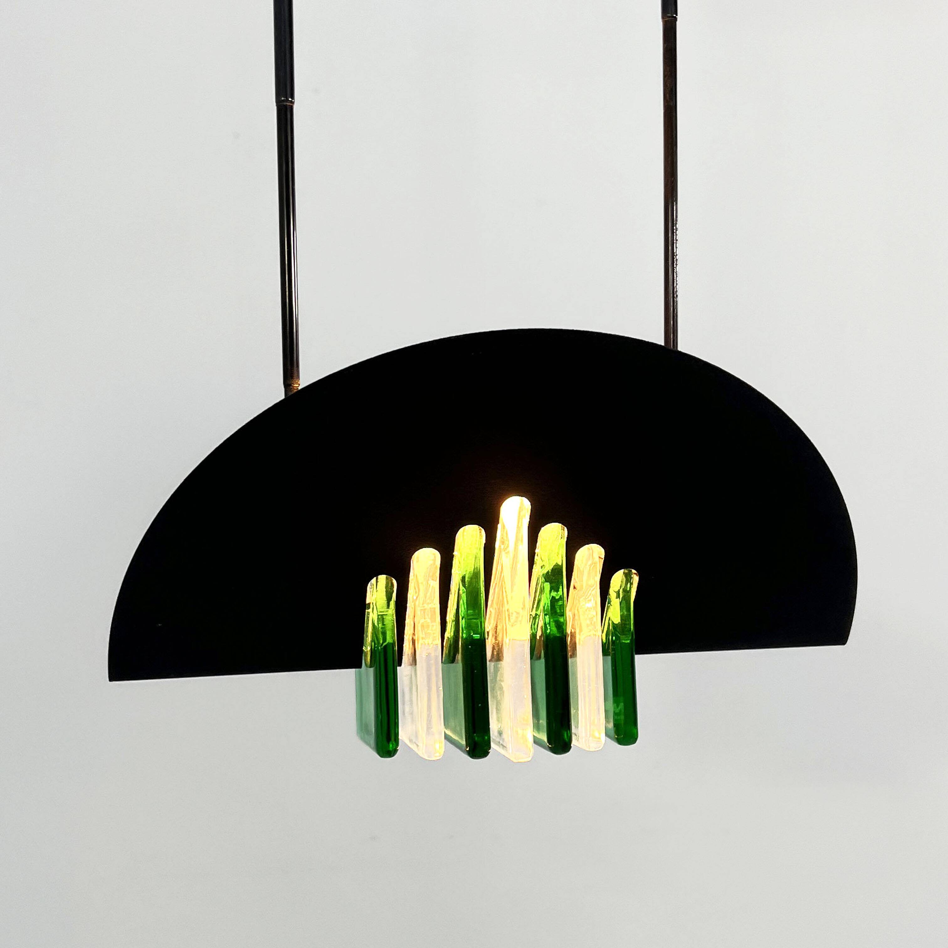 Green and White Murano Glass Pendant Light by Mazzega, 1970