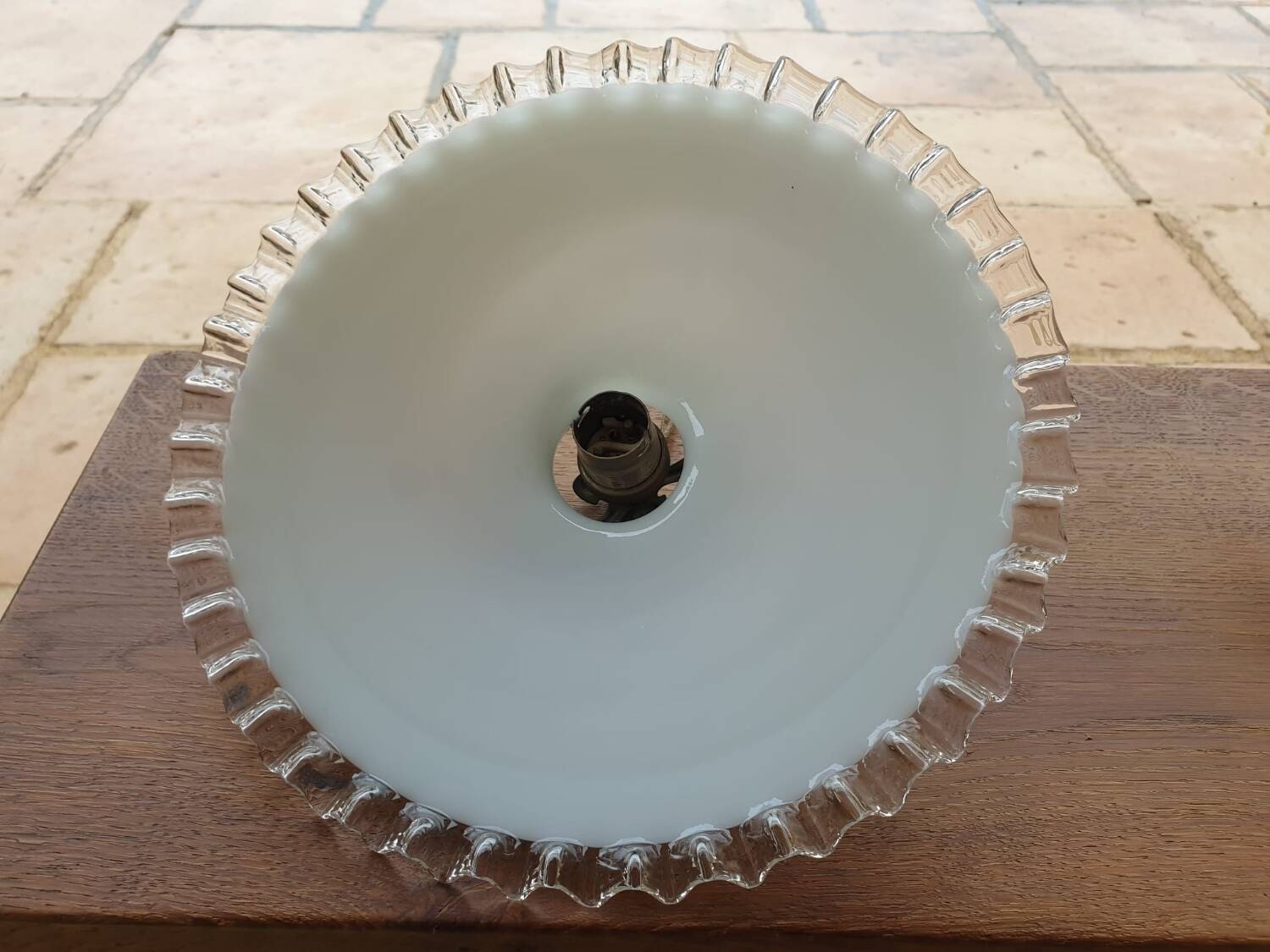 Pair of old opaline pendant lights