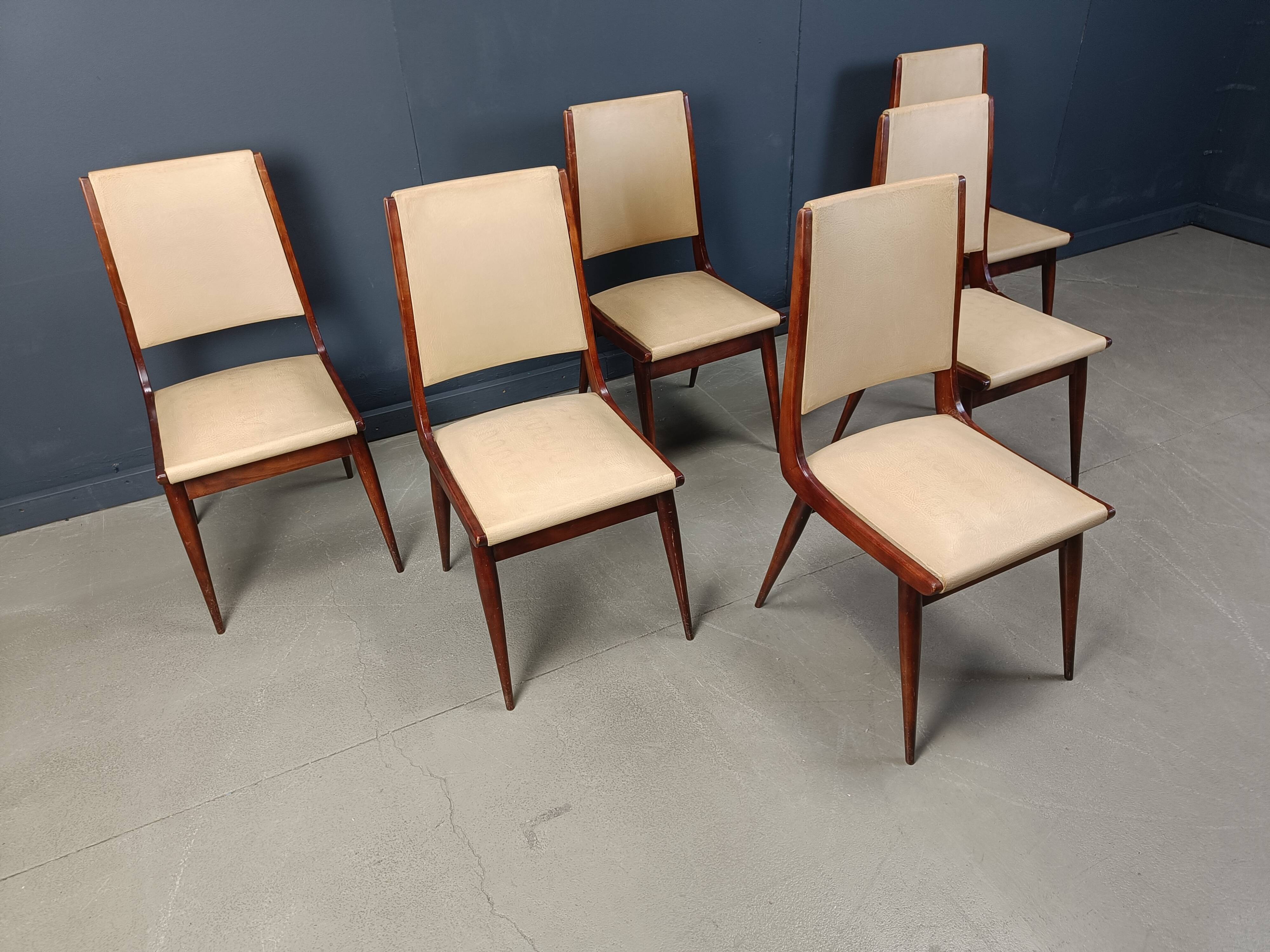 Set of 6 mid century italian dining chairs, 1950s - set of 6