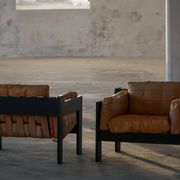 Pair of Easy chairs by Rud Thygesen & Johnny Sørensen in wood and leather, 1970s.