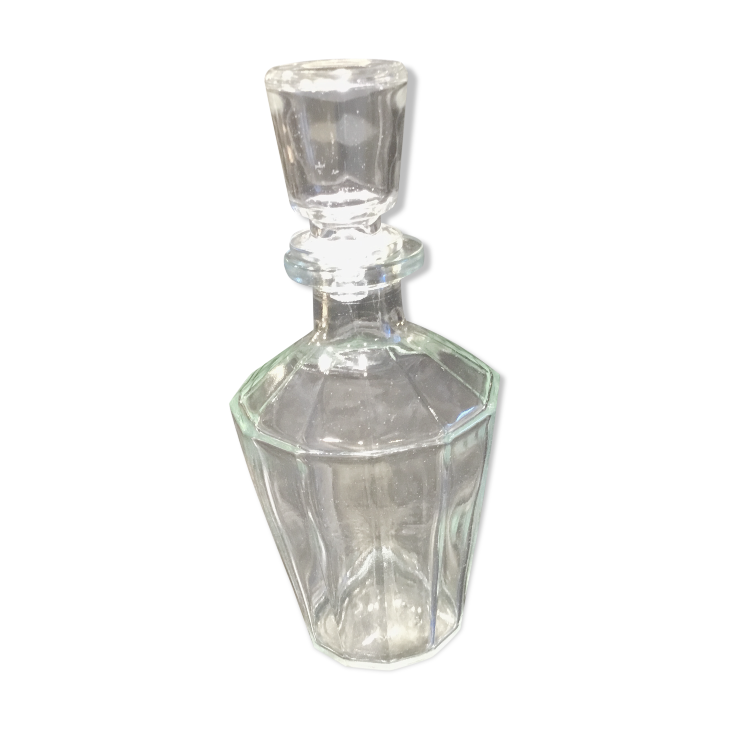 Carafe vintage en verre à 12 pans avec son bouchon