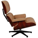 2-piece lounge chair with footstool, caramel, red leather, designed by Eames