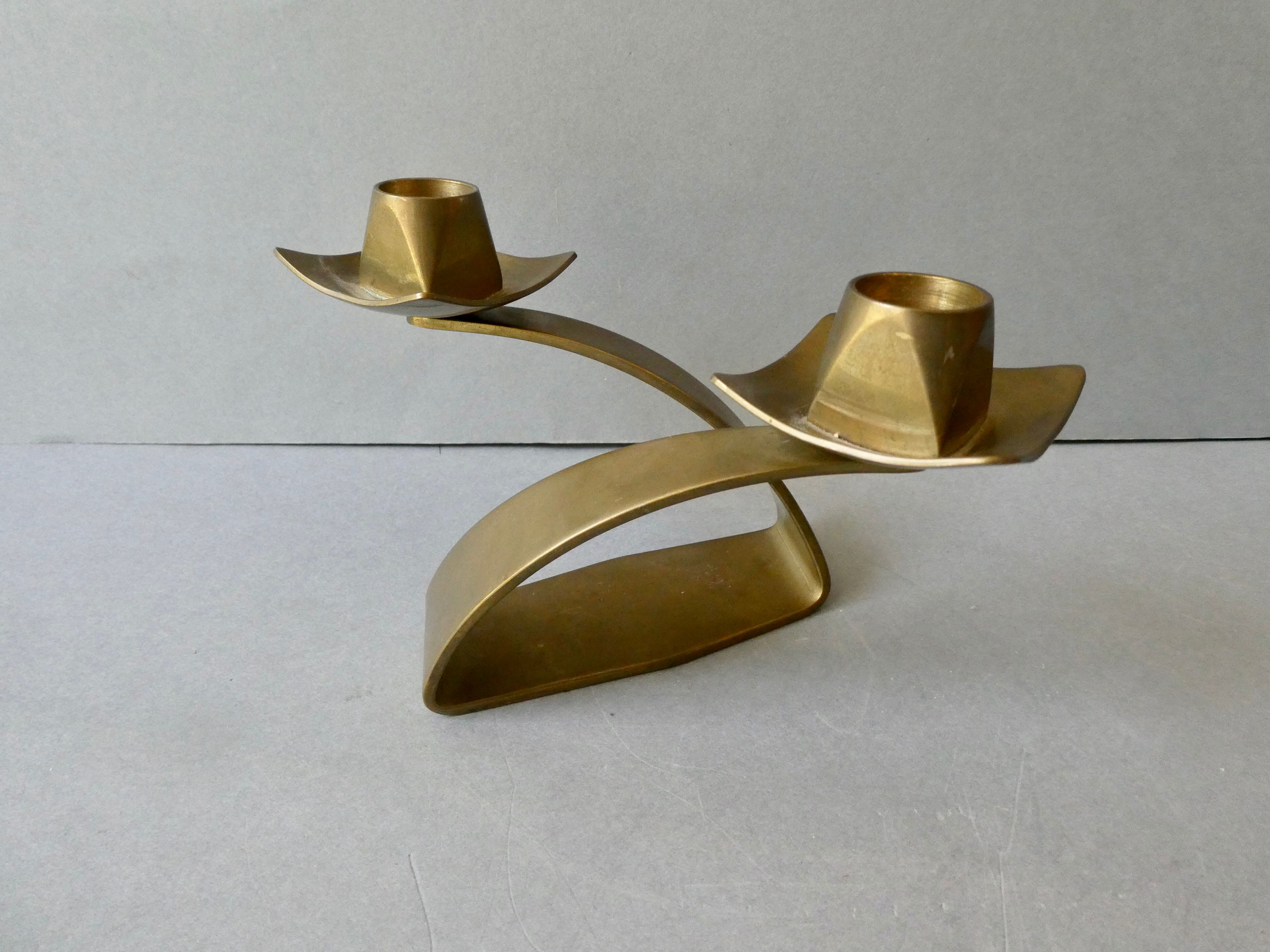 Double brass candle holder
