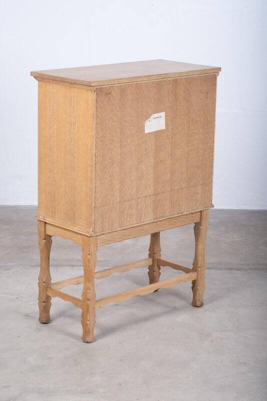 Small Brutalist Oak Cabinet with Brass Handles, Denmark, 1960s