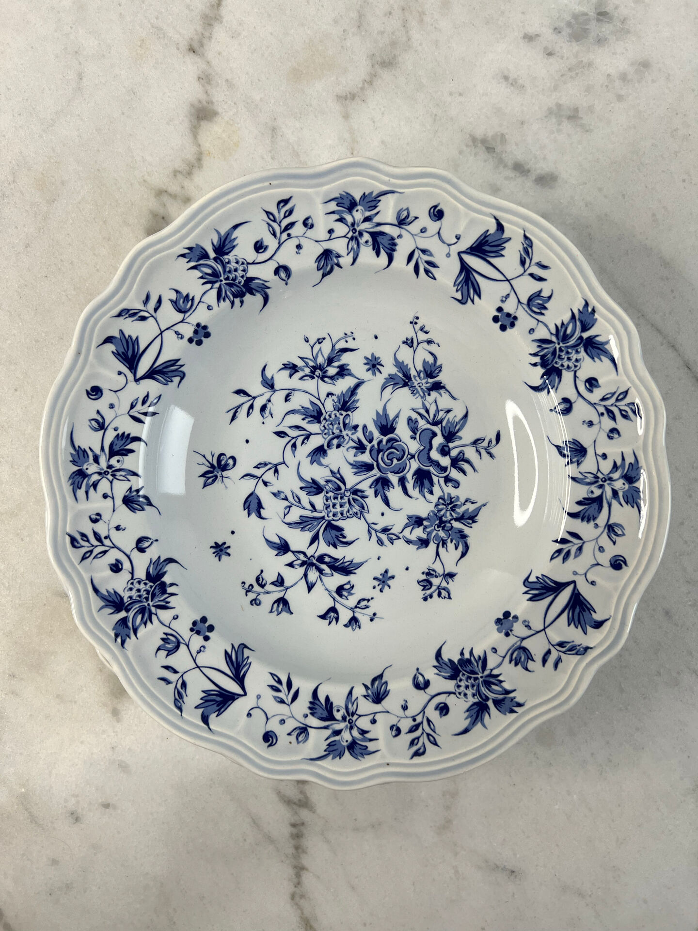 Set of 6 deep plates Salins Royal France with blue floral decoration.