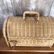 Old basket transport trunk rattan cage puppies kittens animals vintage