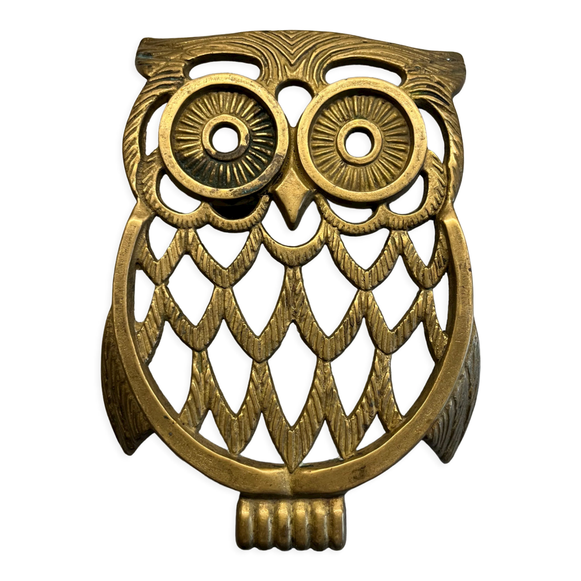 Old brass owl table mat