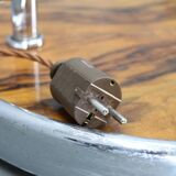 Art Deco chrome floor lamp, milk glass, walnut base, 1930s Czechoslovakia