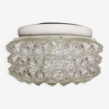 Mid century clear round crystal glass ceiling wall flush mount lamp