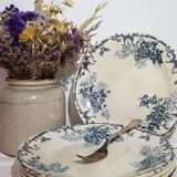 Set of 6 flat earthenware plates from Choisy le Roi model Floreal, iron earth.