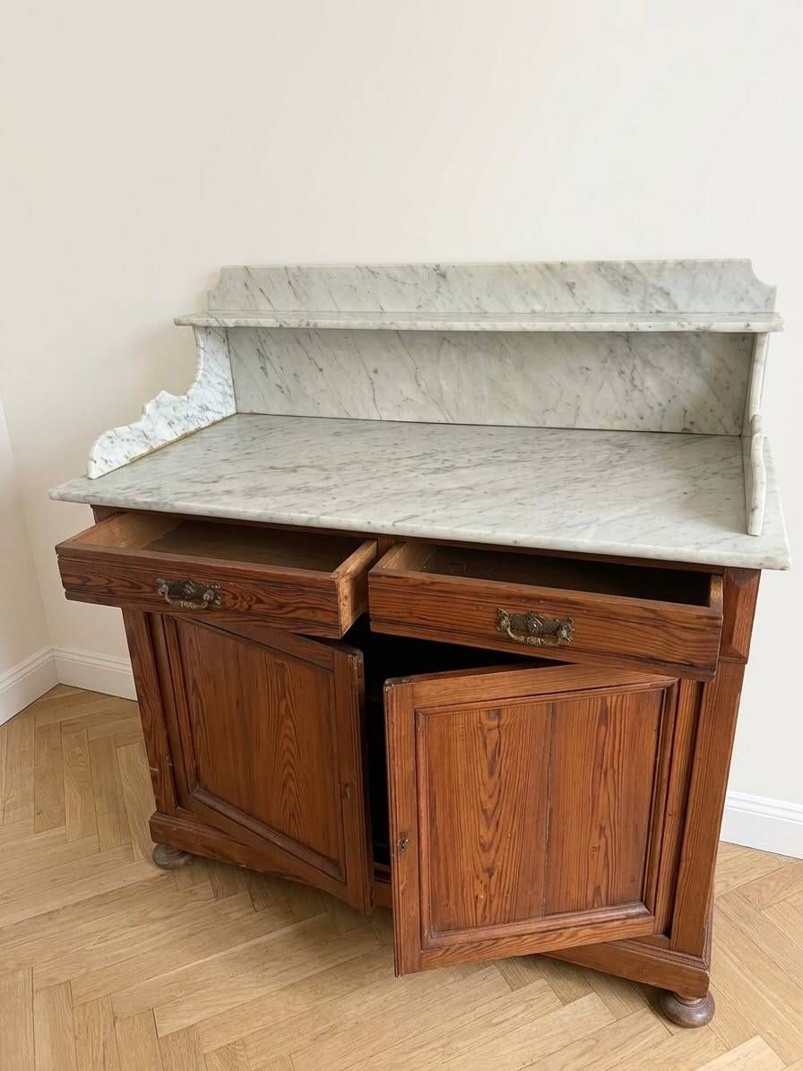 Antique wooden and marble washstand.