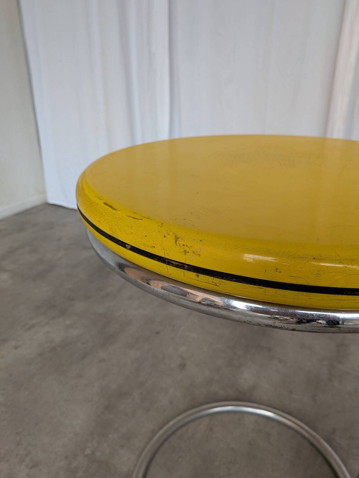 Vintage Yellow Bar Table: Chrome Bauhaus Style, 1970s High Coffee Table