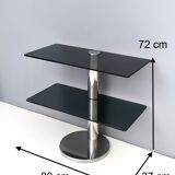 Postmodern Chromed Metal Console Table with Two Smoked Glass Shelves, Italy