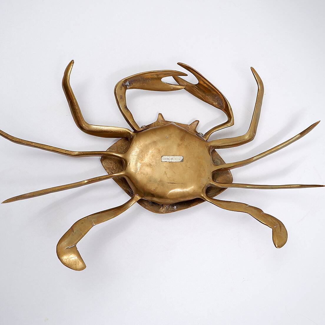 Brass trinket box in the shape of a blue crab, 1960s