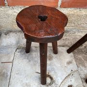 Pair of Antique Milking Stools, Tripod, Raw Wood, Folk Art, Vintage