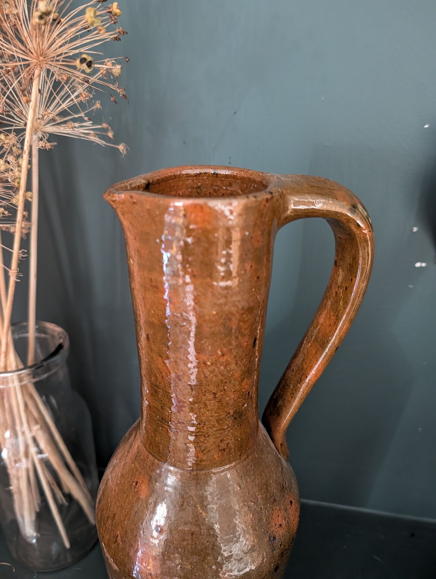 Large handcrafted glazed stoneware jug