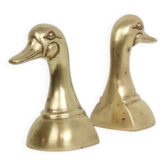 French Vintage Brass Bookends Wild Ducks Set of 2