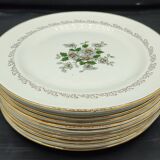 Service of 12 vintage flat plates L'Amandinois Floral Decoration and Gilding