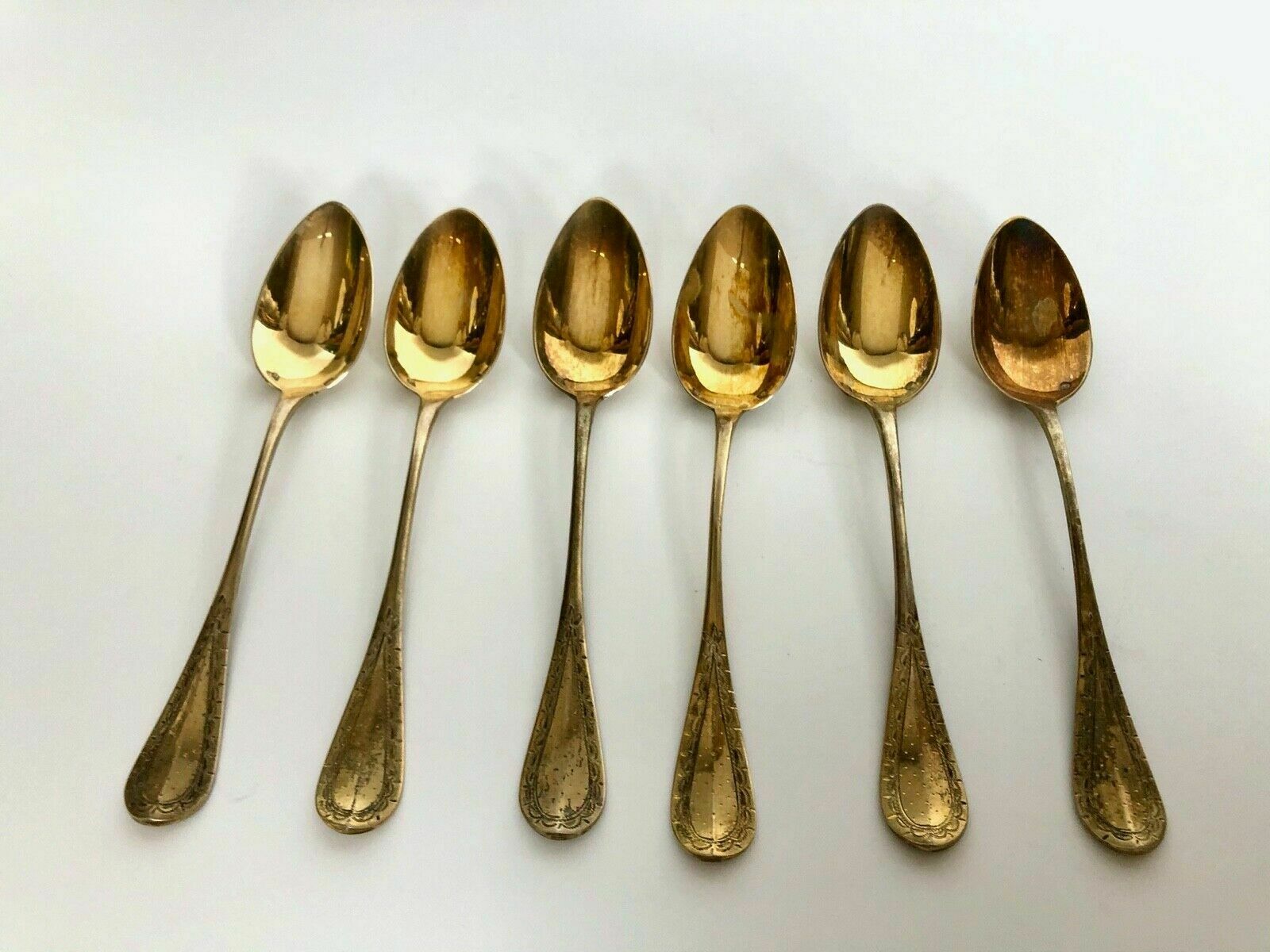 6 spoonfuls silver and vermeil poincon minerve gaston bardies 19th 122 grams