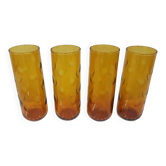 Ensemble de quatre verres Eldorado, en verre ambre, Hazel Atlas, États-Unis, années 1970.