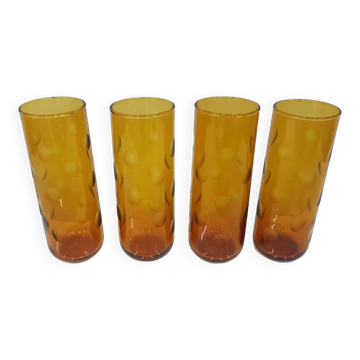 Set of four Eldorado glasses, amber glass, Hazel Atlas, USA, 1970s.