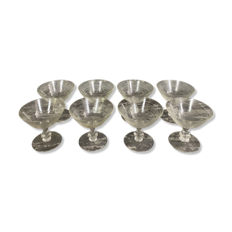 8 glasses in Champagne napoleon III era in crystal engraved around 1880-1900