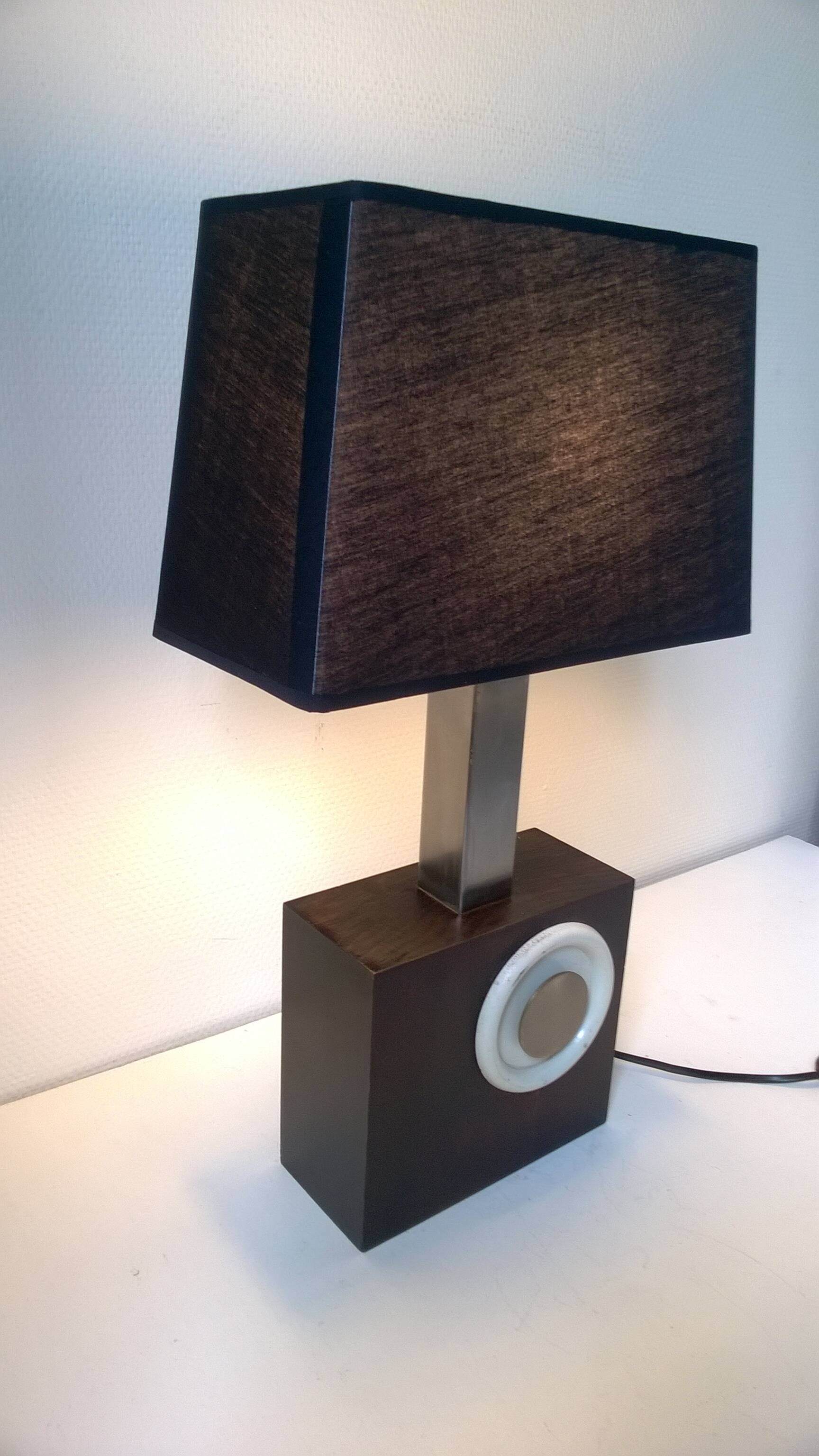 Vintage lamp in exotic wood and stainless steel c.1970