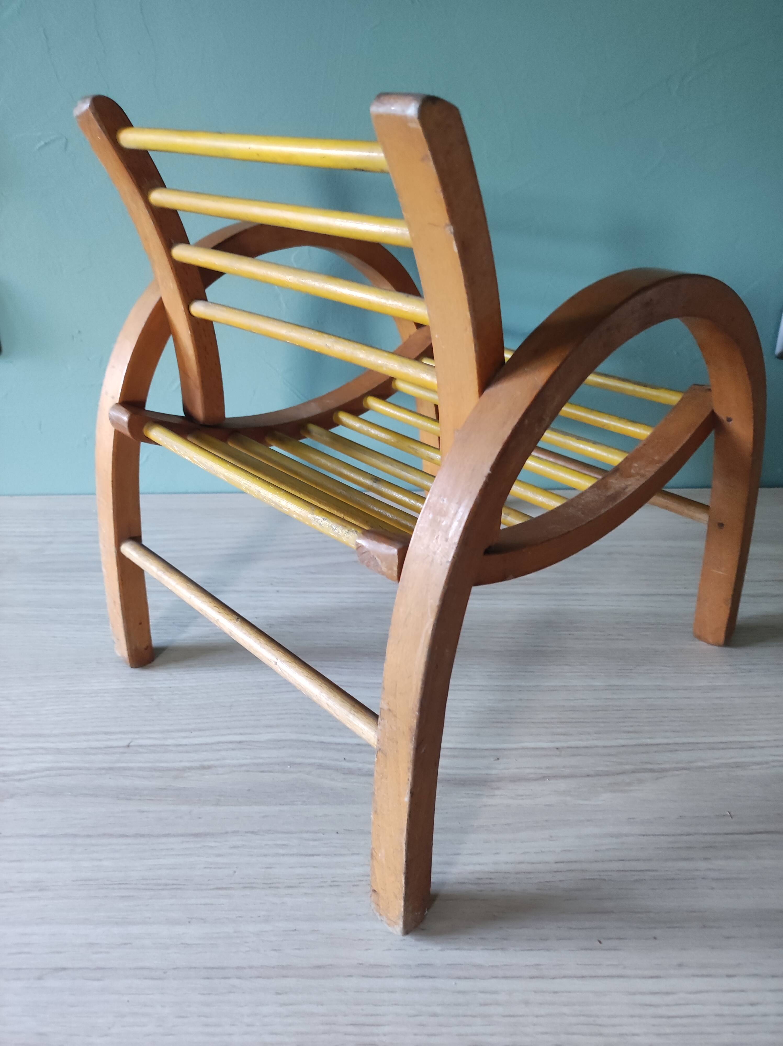 Armchair wood curved child Baumann vintage 50 60 style art décor