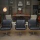 Set of 3 designer swivel metal leather office armchairs 1970