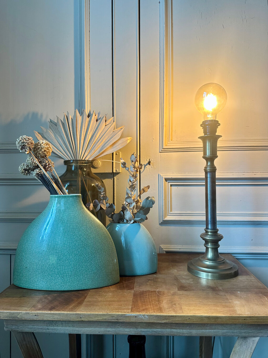 Lamp base in brass and chrome-plated steel