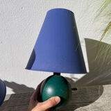 Pair of green and blue wooden ball lamps