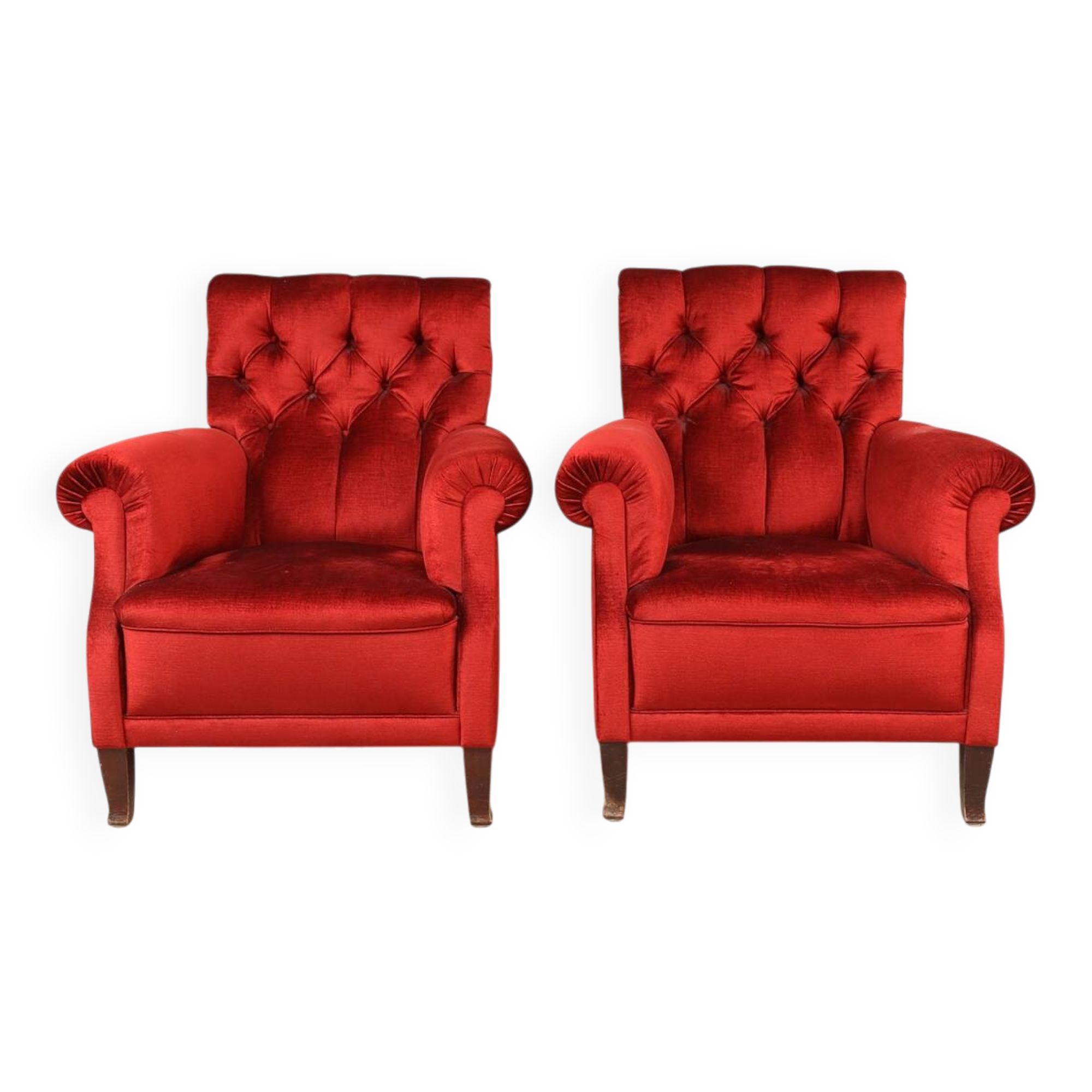 Vintage Pair of Upholstered Armchairs — First Half of the 20th Century
