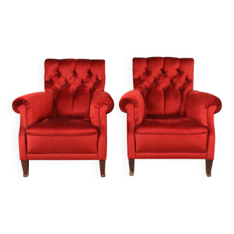 Vintage Pair of Upholstered Armchairs — First Half of the 20th Century