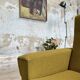 Vintage armchair in fabric and metal compass legs, circa 1950.