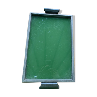 Art deco wood and glass tray, handles in Bakelite