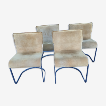 4 chaises en daim et piètement chromé année 70/80