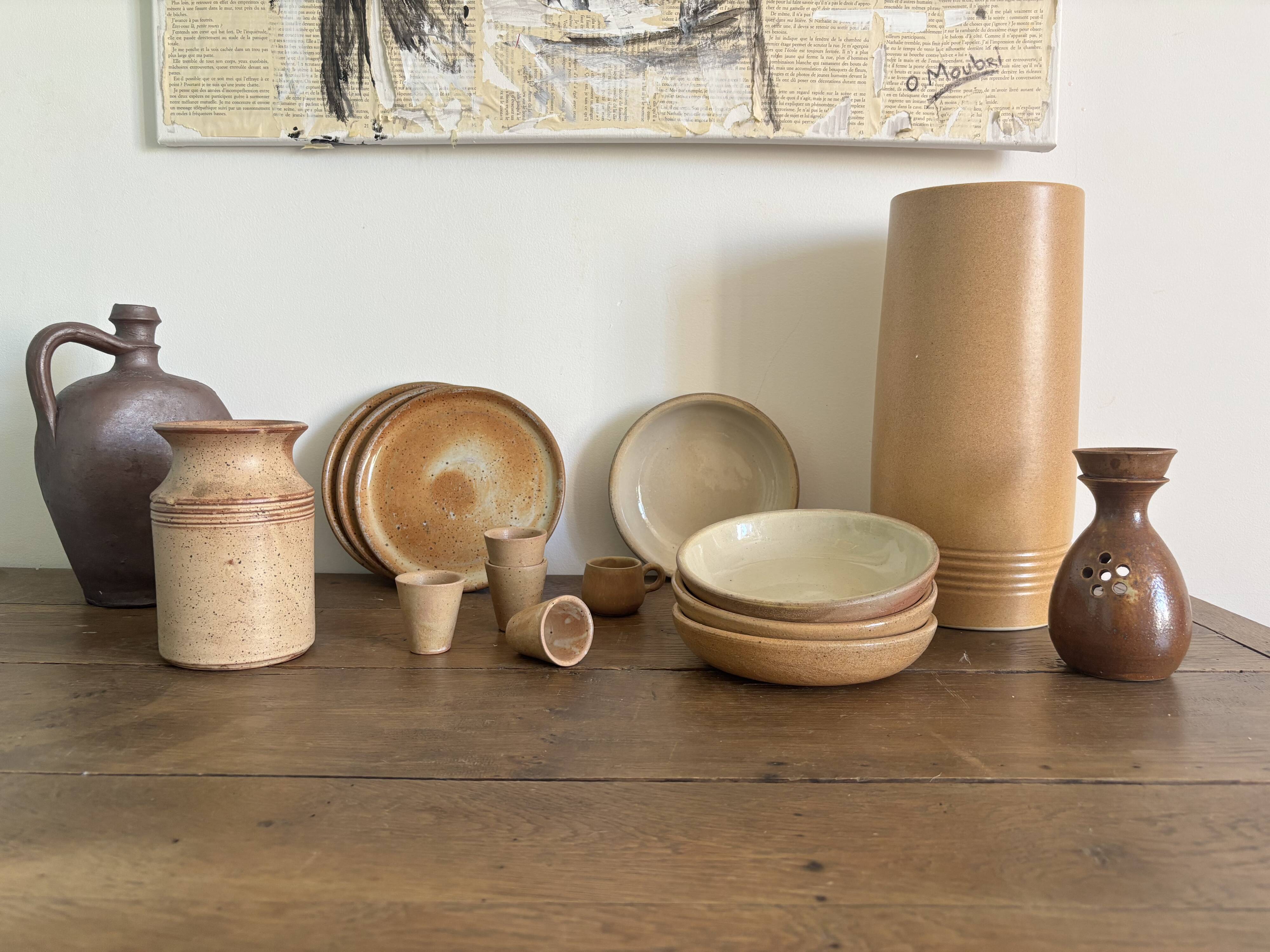 Vintage french stoneware ceramics set – mineral earth