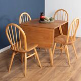 Retro Blonde Ercol Model 383 Dining Table & Four Model 370 Windsor Kitchen Dining Chairs