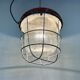 Red industrial cast iron cage pendant light, 1960s