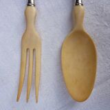 Cutlery with salad in filled silver (minerva hallmark) and ivory, late nineteenth
