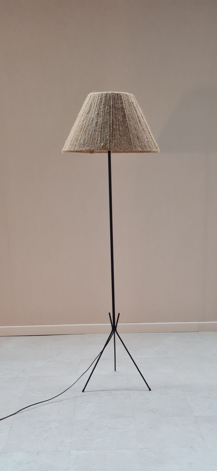 Wrought iron tripod floor lamp 1960