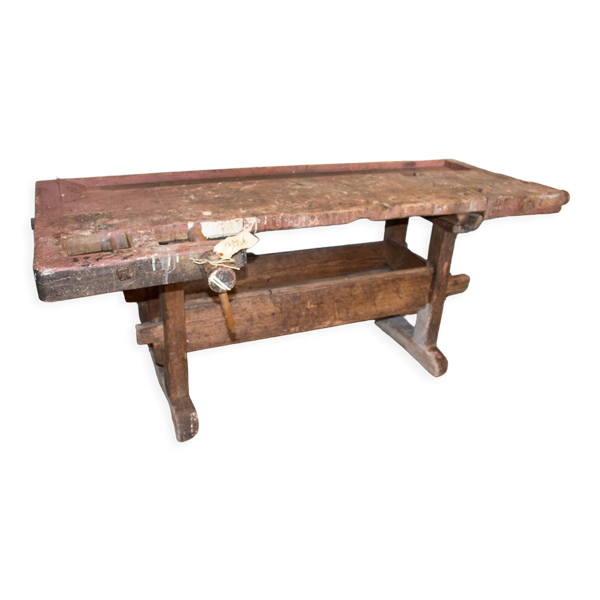 Vieil établi industriel solide en bois 2 mètres large