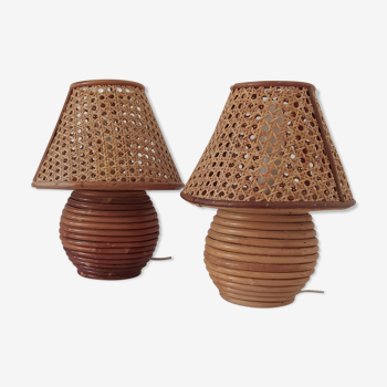Pair of rattan lamps